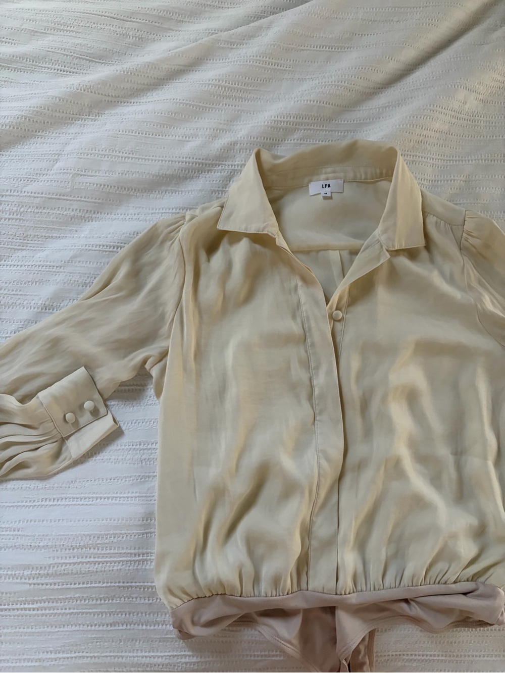 LPA Women's Cream Collared Button-Front Blouse bodysuit